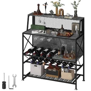 Wine Rack Home Bar Table Industrial Liquor Storage Cabinets Hold 12 Bottles Of Wine Iron Bakers Rack Freestanding, Gray