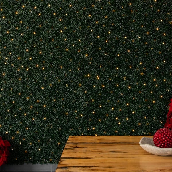 40 in. W x 40 in. H Artificial Boxwood Living Wall Privacy Panel Hedge with 100 Warm White LED Lights (Indoor/Outdoor)