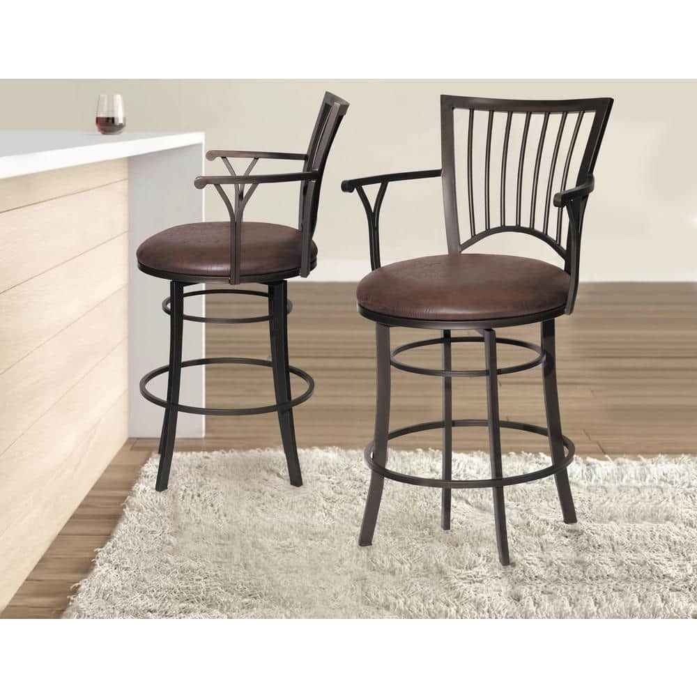 Transitional Coach Brown Leather Swivel Chair with Metal Frame