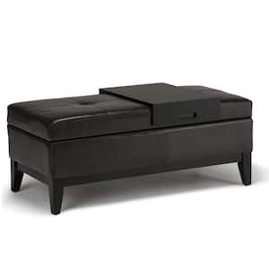 Oregon 42 in. Wide Contemporary Rectangle Storage Ottoman Bench with Tray in Tanners Brown Faux Leather
