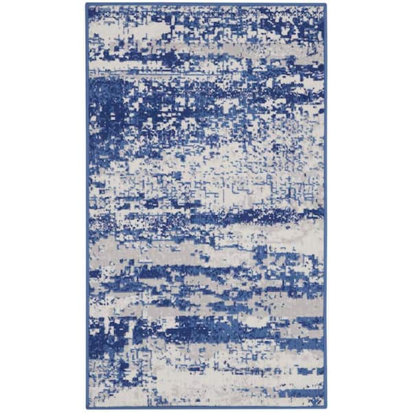 Nourison Whimsicle Ivory Navy 3 ft. x 5 ft. Abstract Contemporary Kitchen Area Rug