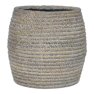 14.5 in. White Washed Brown Composite Faux Woven Planter