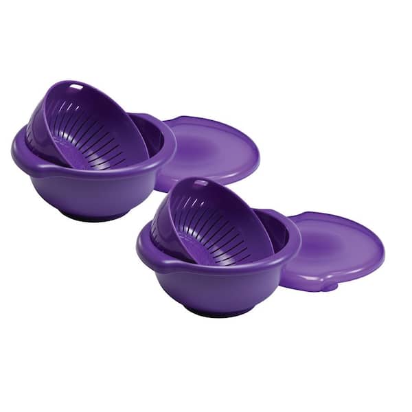 Hutzler 1 qt. Plastic Berry Bowl 3-Piece Set in Purple (2-Pack)