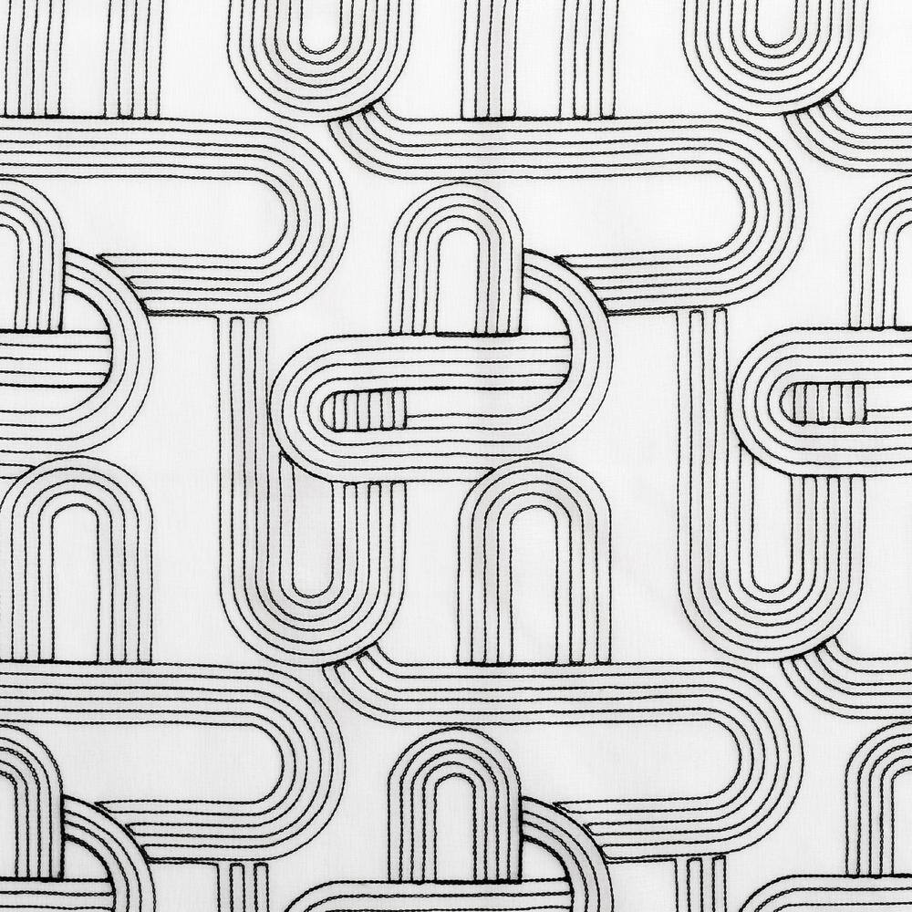 Kaz Embroidered Retro Curves Sheer Black/White Polyester Window Panel