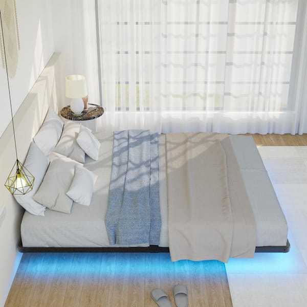 7.7 in. Black LED Floating Bed Frame California King Platform Bed