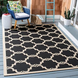 Courtyard Black/Beige Doormat 3 ft. x 5 ft. Border Indoor/Outdoor Patio Area Rug