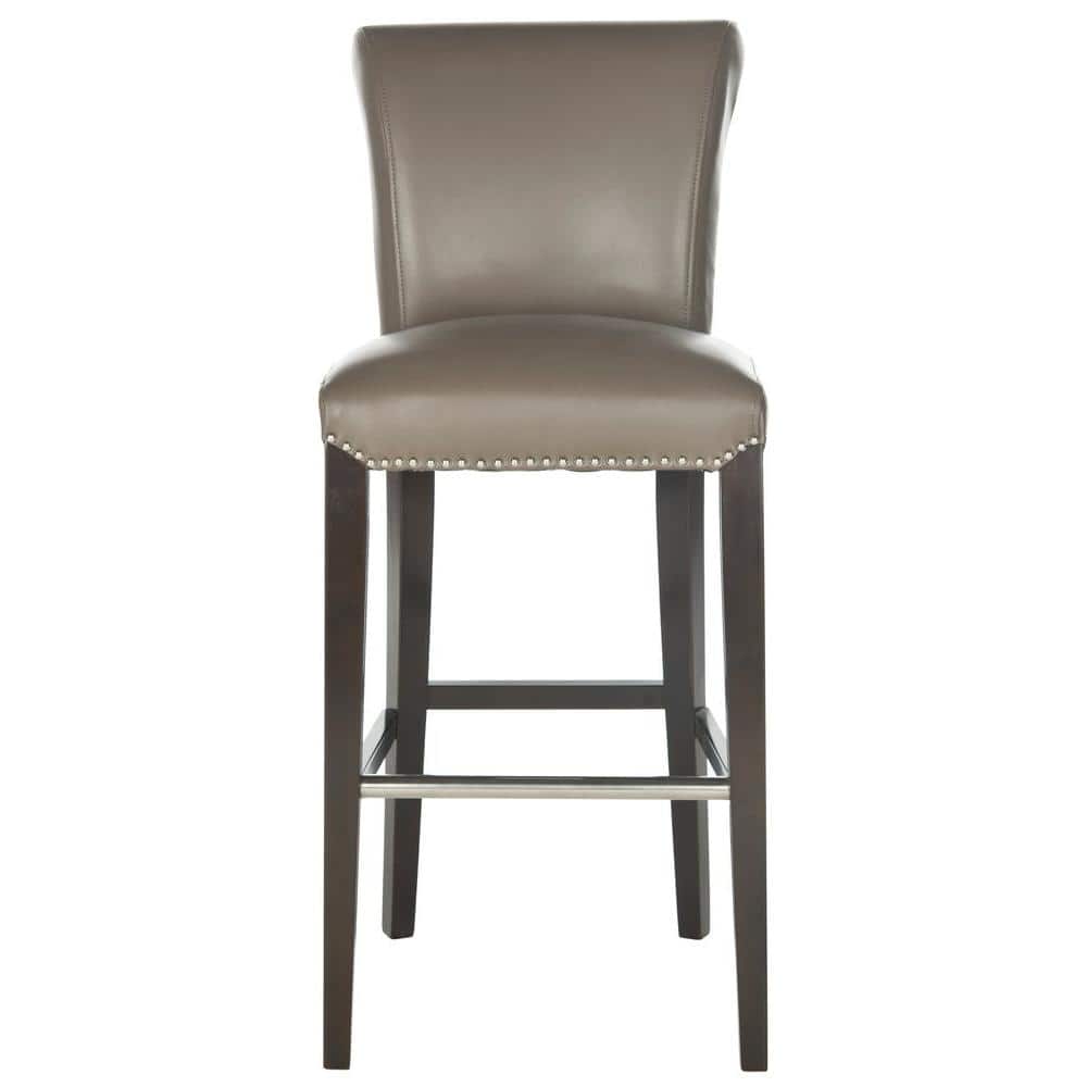 Transitional Gray Leather Bar Stool with Birch Wood Frame