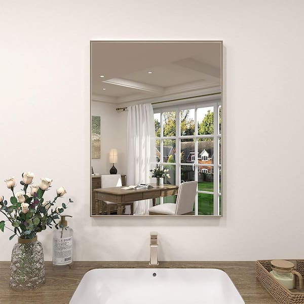 Vibe 24 in. W x 30 in. H Rectangular Framed Wall Bathroom Vanity Mirror in Brushed Nickel