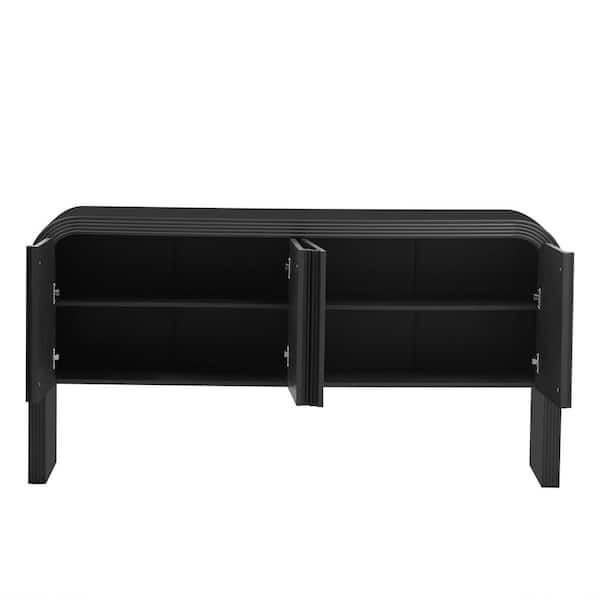 Black Wood 63 in. Sideboards with 4 Doors and Adjustable Shelf