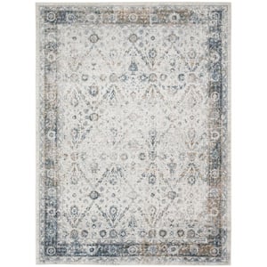 Astra Machine Washable Ivory Blue 5 ft. x 7 ft. Distressed Traditional Area Rug