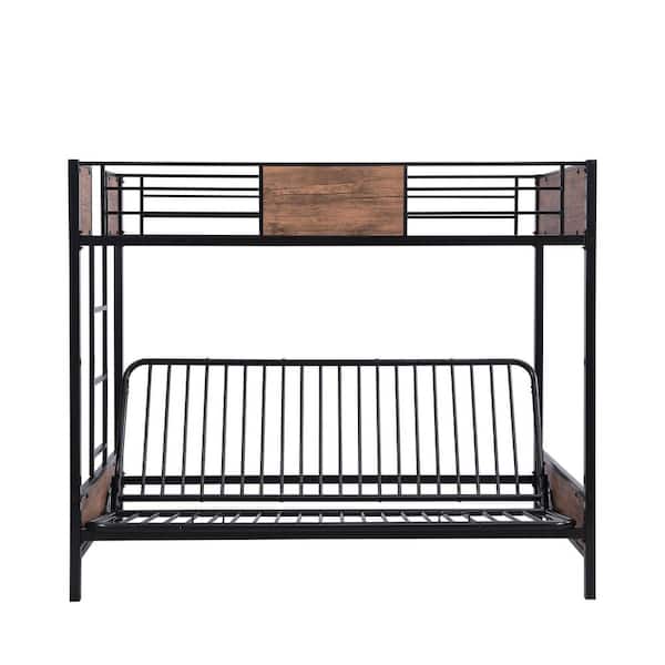 STICKON Black Twin Over Futon Metal Bunk Bed with Ladder
