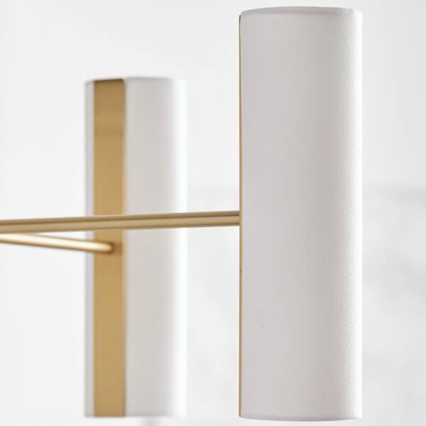 SCOTT LIVING - Capalino 8-Light Satin Brass Large Chandelier with White Linen Fabric Shades