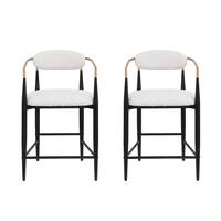 Noble House Boise 25 in. Beige, Black, and Gold Metal Frame Boucle Fabric Cushioned Modern Glam Counter Stool (Set of 2) 110931