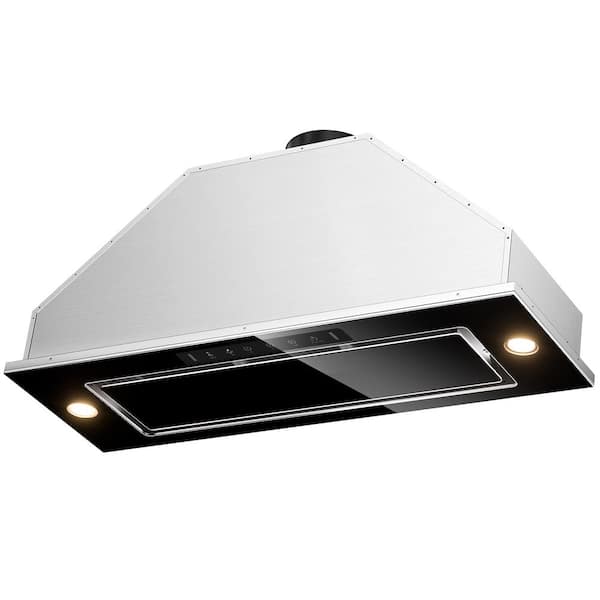 28 in. 900 CFM Convertible Ducted to Ductless Insert Range Hood in Stainless Steel and Black Glass with Gesture Control