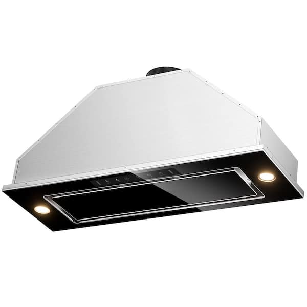 28 in. 900 CFM Convertible Ducted to Ductless Insert Range Hood in Stainless Steel and Black Glass with  Gesture Control