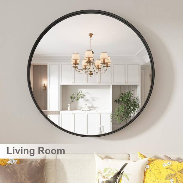 Klajowp 24 in. W x 24 in. H Small Round Framed Wall Mounted Bathroom Vanity  Mirror in Black RM02-0060-120 - The Home Depot