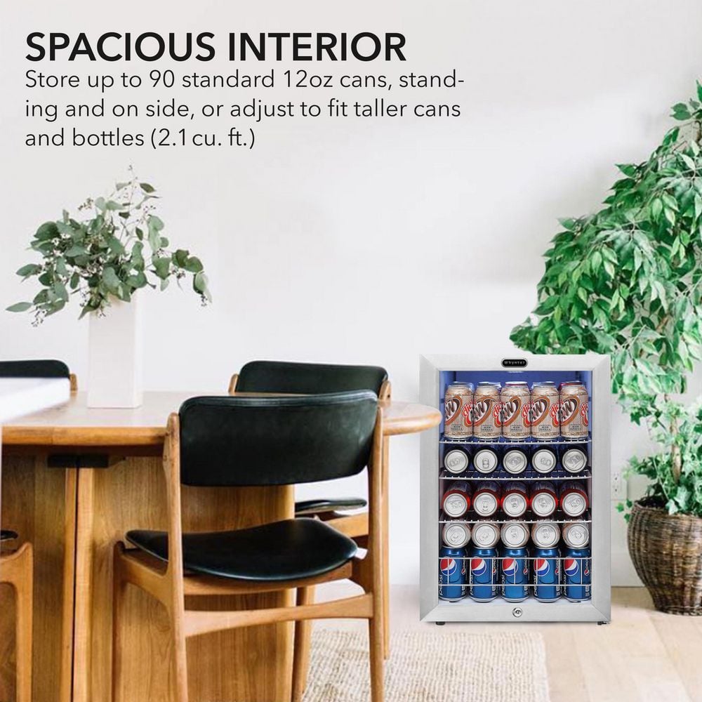 Compact Stainless Steel Freestanding Beverage Refrigerator with Glass Door