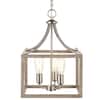 Boswell Quarter 14 in. 3-Light Brushed Nickel Farmhouse Square Chandelier with Painted Weathered Gray Wood Accents