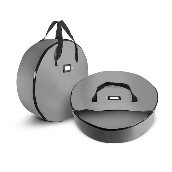 OSTO 24 in. Artificial Gray Tear-Resistant Christmas Wreath Storage Bag Holder 2-Pack