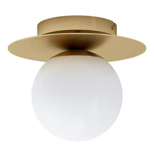 Arenales 10.83 in. W x 9 in. H 1-Light Brushed Brass Semi-Flush Mount with White Opal Glass Shade