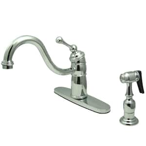 Victorian Single-Handle Standard Kitchen Faucet with Side Sprayer in Polished Chrome