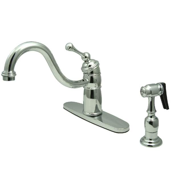 Kingston Brass Victorian Single-Handle Standard Kitchen Faucet with Side Sprayer in Polished Chrome
