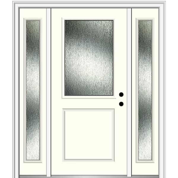 MMI Door 60 in. x 80 in. Left-Hand Inswing Rain Glass Alabaster Fiberglass Prehung Front Door on 4-9/16 in. Frame