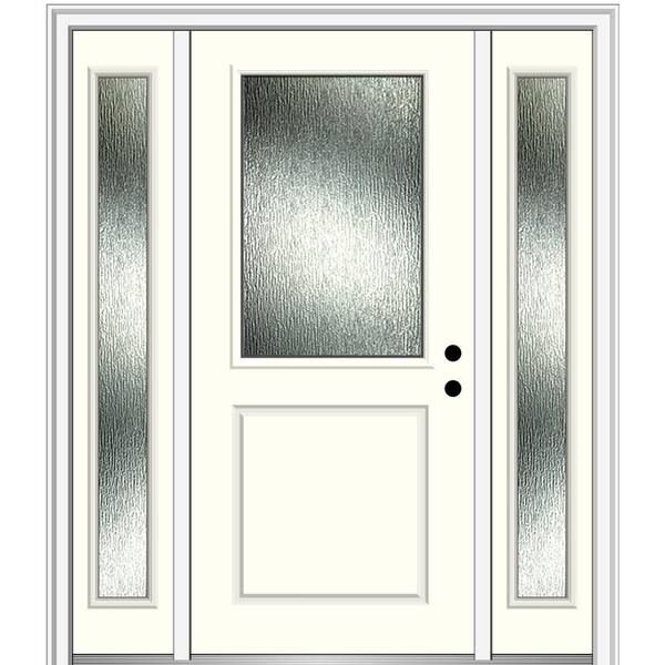 MMI Door 60 in. x 80 in. Left-Hand Inswing Rain Glass Alabaster Fiberglass Prehung Front Door on 4-9/16 in. Frame