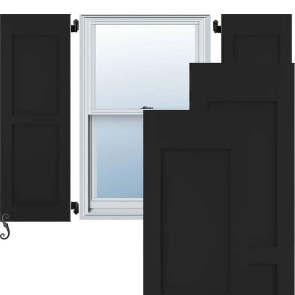Ekena Millwork 12-in W x 45-in H Americraft Two Equal Flat Panel Exterior Real Wood Shutters (Per Pair), Black