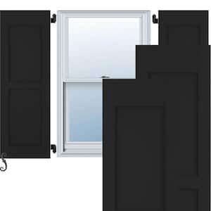 Americraft 12 in. W x 66 in. H 2-Equal Flat Panel Exterior Real Wood Shutters Per Pair in Black