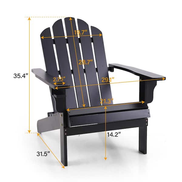Phi Villa Classic Wood Adirondack Chair With Cupholder Oversized Tall Back Black Patio Chairs For All Weather Thd Pv 328 - Tall Back Outdoor Patio Chairs