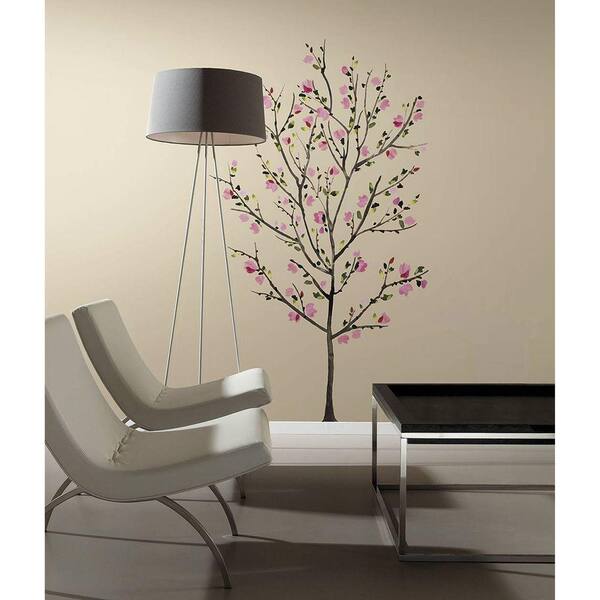 RoomMates 2.5 in. x 27 in. Pink Blossom Tree Peel and Stick Giant Wall Decals