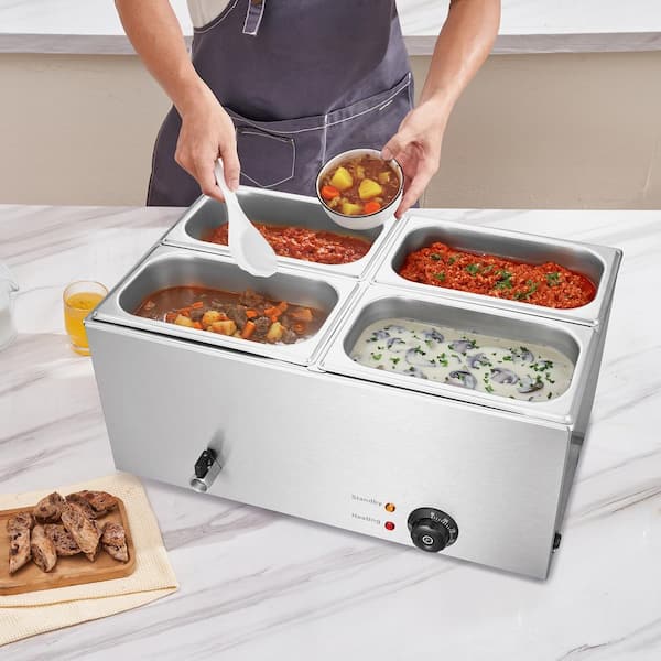 Commercial Food Warmer 19 qt. Bain Marie 1200 Watt Electric Buffet Warmer Steam Warmer Stainless Steel Wet or Dry Use