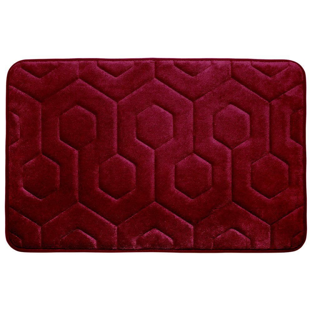 Hexagon Red 20 in. x 34 in. Memory Foam Bath Mat