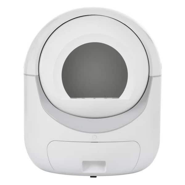 maocao hoom White 22.24 in. x 22.24 in. ABS self-cleaning litter box for multiple cats support 2.4G WiFi.