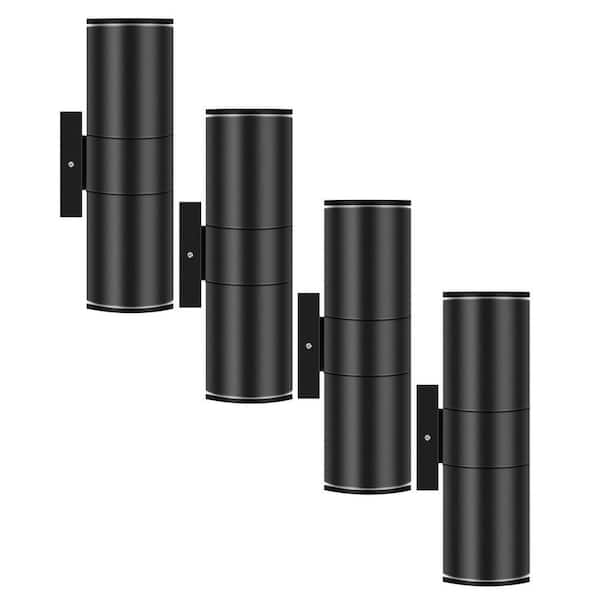 11.5 in. Black Aluminum Modern Indoor and Outdoor Cylinder LED Wall Lantern Scone (Set of 4)