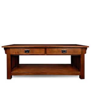 Mission Impeccable 48 in. L x 24 in. D Medium Oak Rectangle Wood Coffee Table with 2 Drawers and Shelf
