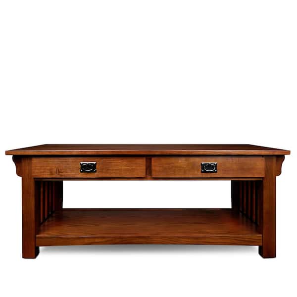 Leick Home Mission Impeccable 48 in. Oak Rectangle Wood Top Coffee Table with Storage