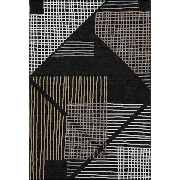Mayfield Premium Machine Washable Abstract AMF2270 Black 9 ft. x 12 ft. Area Rug