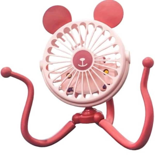 3.78 in. 3-Fan Speeds Personal Fan Octopus Shaped Baby Stroller USB Fan with Clip and Flexible Tripod Wrapped, Pink