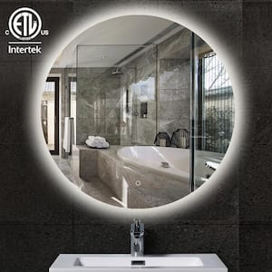 24 in. W x 24 in. H Round Frameless LED Light with Anti-Fog Wall Mounted Bathroom Vanity Mirror
