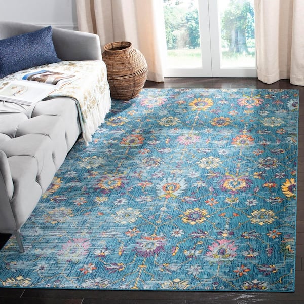 Merlot 9 ft. x 12 ft. Blue/Multi Distressed Floral Area Rug