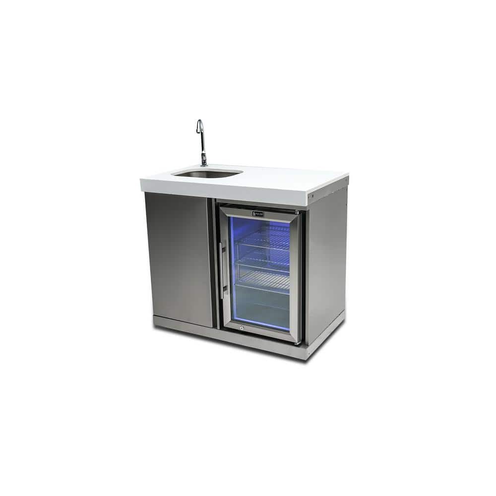 Stainless Steel Outdoor Beverage Center with Sink and Fridge