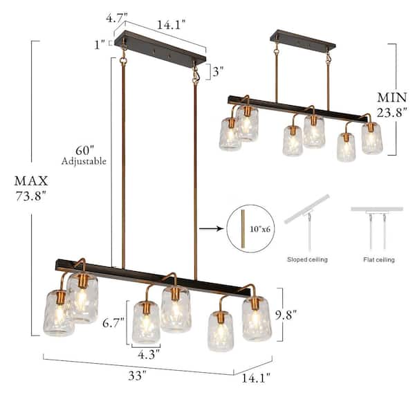 LNC Modern 6-Light Gunmetal Gray and Brass Linear Chandelier