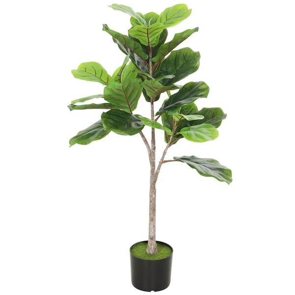 Avex 3.6 ft. Artificial Fiddle Leaf Fig Tree with Flocked Soil in Black Plastic Pot