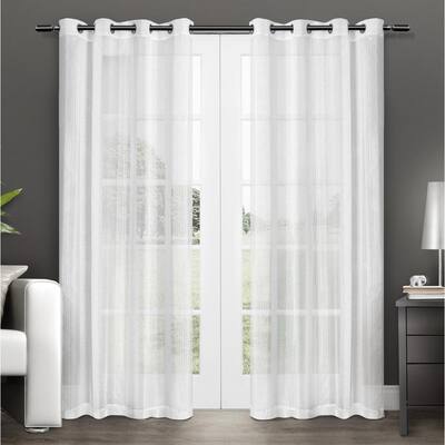 Penny Winter White Solid Polyester 54 in. W x 108 in. L Grommet Top, Sheer Curtain Panel (Set of 2)
