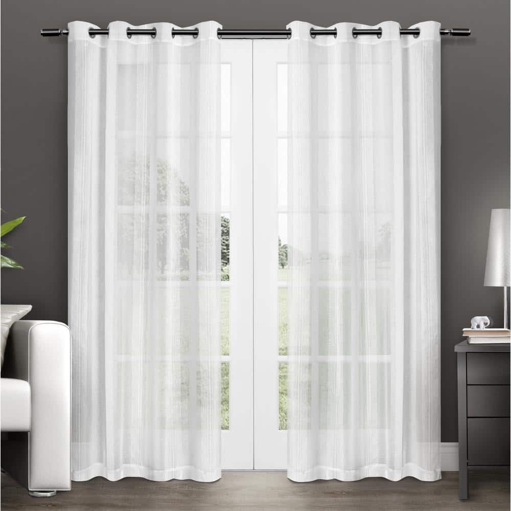 Tranquility White Solid Polyester Blend 80 in W x 84 in. L Grommet Semi  Sheer Curtain Panel Pair