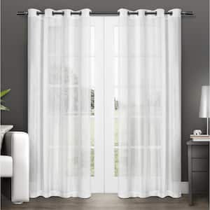 Penny Winter White Solid Sheer Grommet Top Curtain, 50 in. W x 84 in. L (Set of 2)