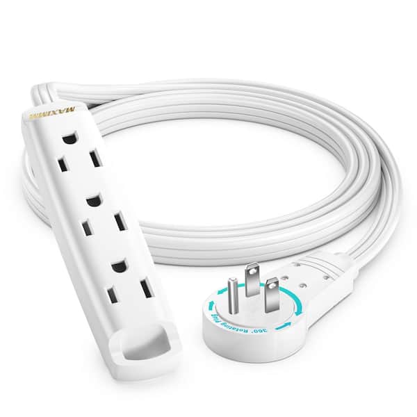 MAXIMM 3 ft. 16/3 Light Duty Indoor Extension Cord 360° Rotating Flat Plug 1-Sided with Loop, White