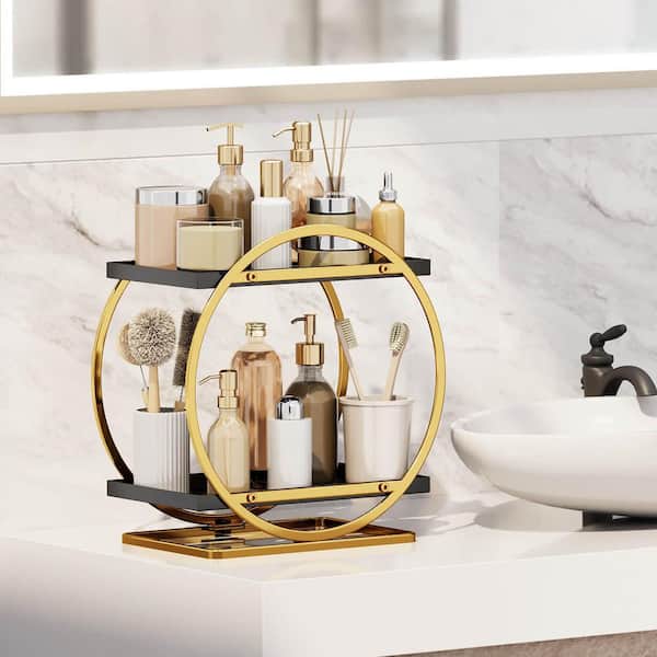 Wudkey Countertop 2 Tier Large Vanity Organizer in Gold for